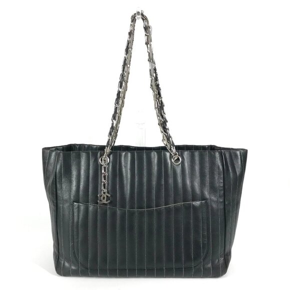CHANEL CC CC Mark logo stripe Double Chain Shoulder Tote Bag - Picture 1 of 15